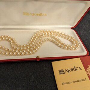 Vintage Majorica Faux Pearls Double String w/Box & Paperwork